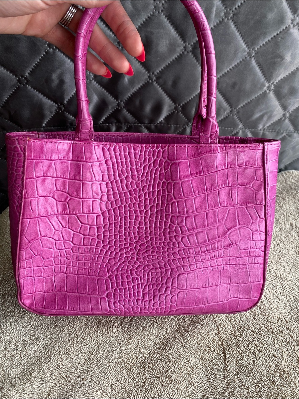 Vintage y2k Express Pink Genuine leather mini croc tote